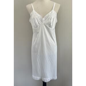 VTG Vanity Fair Slip Dress Womens 38 White Adjustable Straps Lace Trim USA